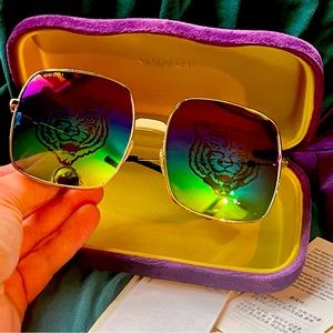 GUCCIFY Gucci Oversized Rainbow Hologram Tiger Mirrored Sunglasses